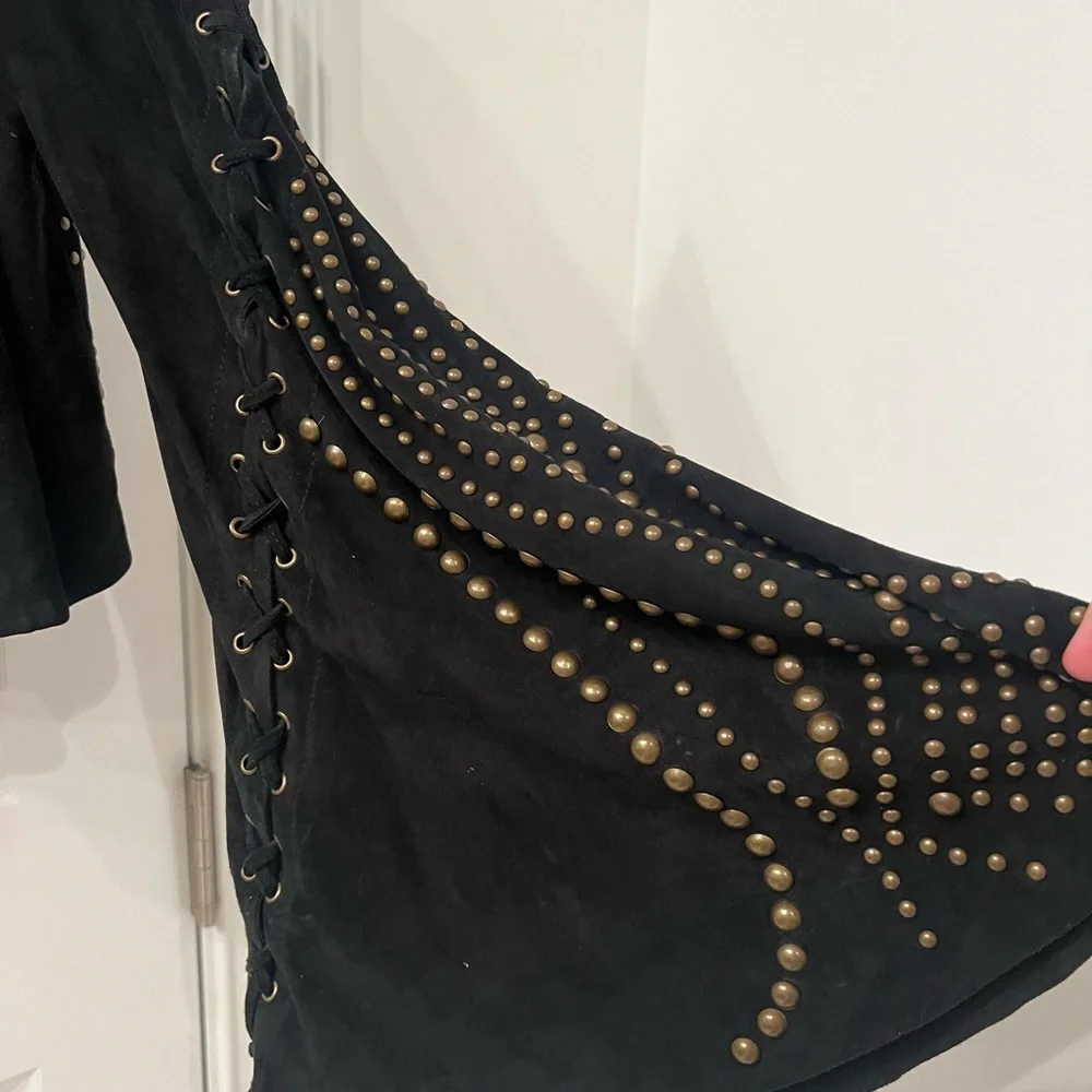 Free People Black Suede Leather Jacket with Gold Studs - Picture 4 of 8
